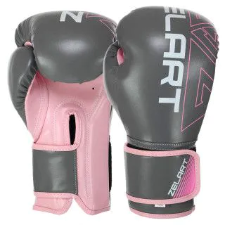 Рукавички боксерські ZELART BO-9056 сіро-рожеві 10-14 oz