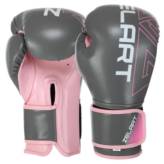Рукавички боксерські ZELART BO-9056 сіро-рожеві 10-14 oz