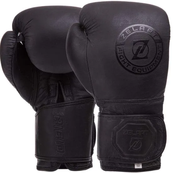 Боксерські рукавички Zelart шкіра (8 - 14 oz) чорні