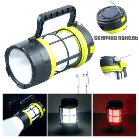Ліхтар кемпінговий 910-LED+COB (white+red) павербанк сонячна батарея ЗУ USB