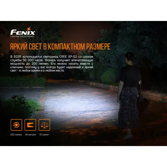 Ліхтарик Fenix E02R синій (48 х 15 х 14 мм)