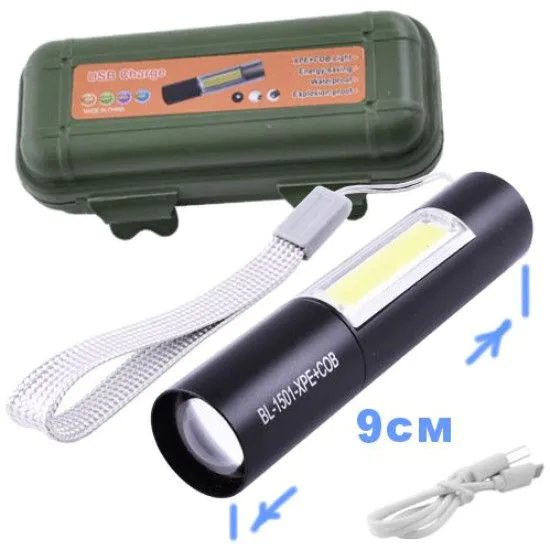Фонарик BL-510/1501-XPE+COB Li-Ion аккум. USB (9 см)
