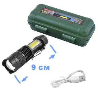 Фонарик BL-525/8468-XPE+COB Li-Ion аккум. USB (9 см)