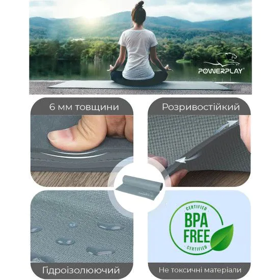 Килимок для йоги PowerPlay Black 0,6 см