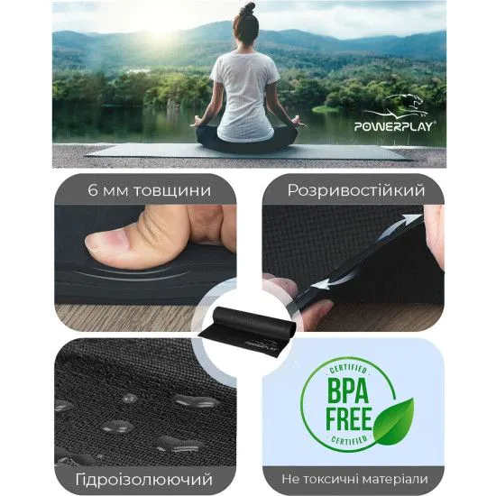 Килимок для йоги PowerPlay 4010 PVC Black 0,6 см 