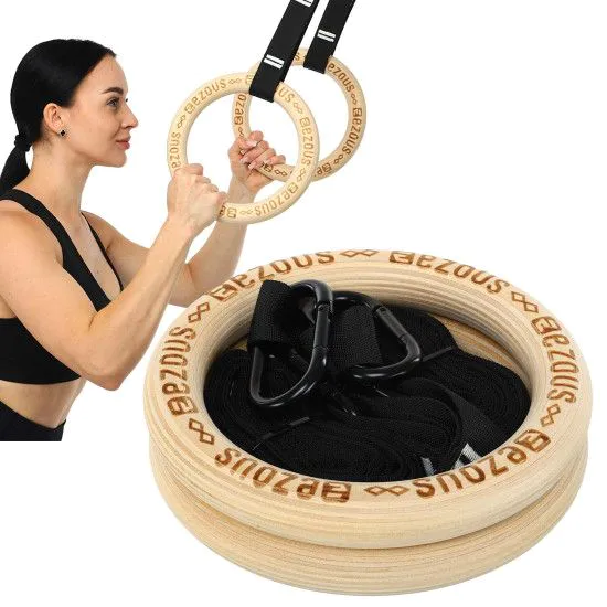 Кільця гімнастичні для Кросфіту WOODEN GYM RINGS EZOUS