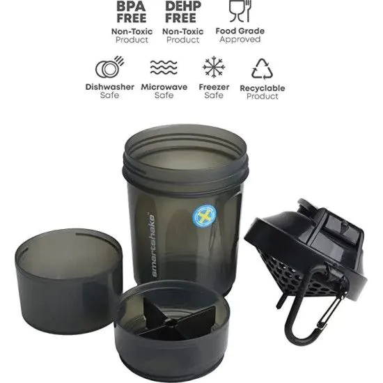 Шейкер SmartShake Original 2GO 600ml Black с 3-ма відсіками (original)