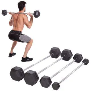 Штанга фіксована пряма Rubber Hexagon Barbell від 10 до 50 кг. 