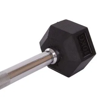 Штанга фіксована пряма Rubber Hexagon Barbell від 10 до 50 кг. 