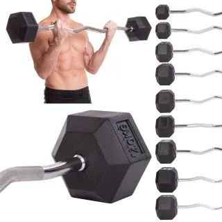 Штанга фіксована вигнута Rubber Hexagon Barbell від 10 до 50 кг