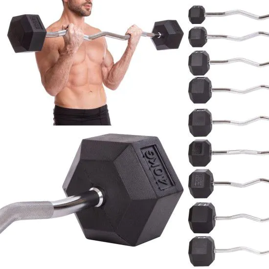 Штанга фіксована вигнута Rubber Hexagon Barbell від 10 до 50 кг
