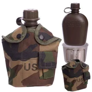 Фляга з казанком V-1л в чохлі Woodland